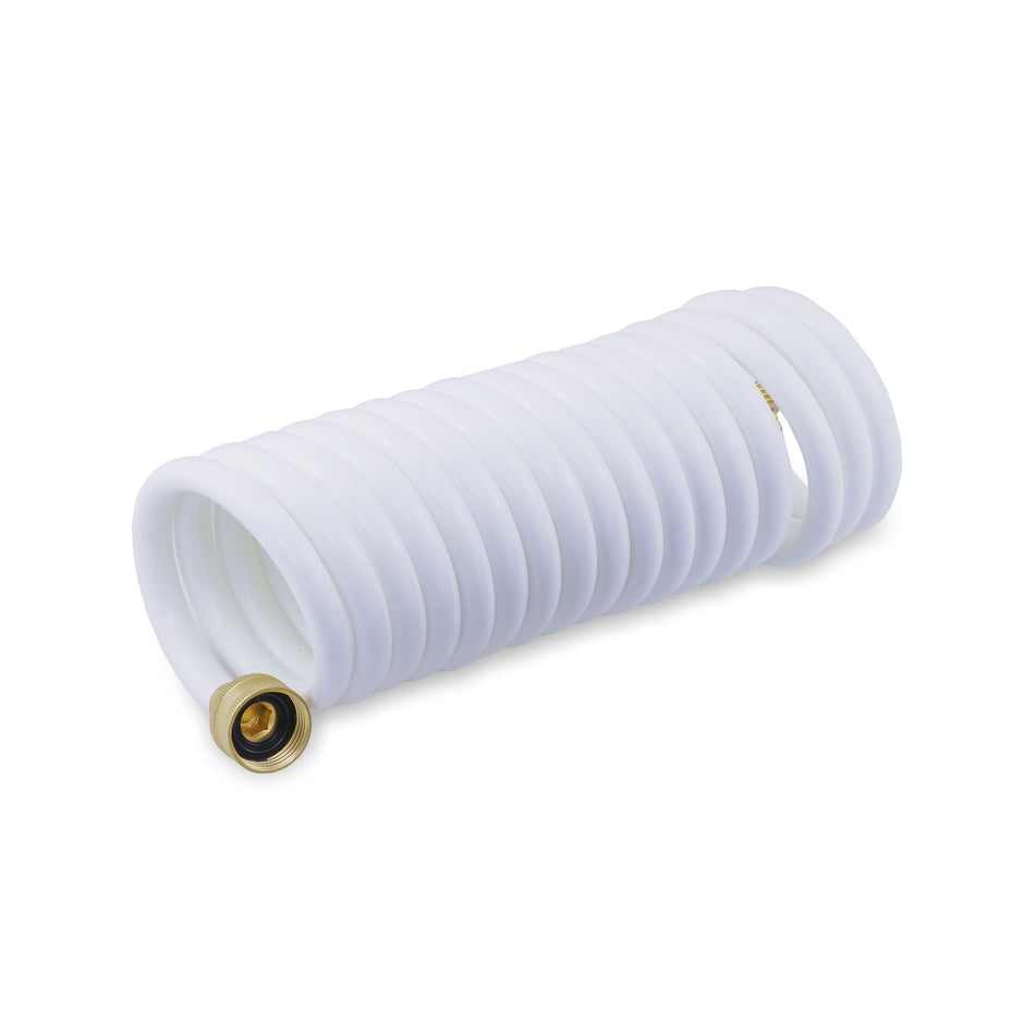 15' White Polyurethane Coiled Hose w/ Adjustable Nozzle