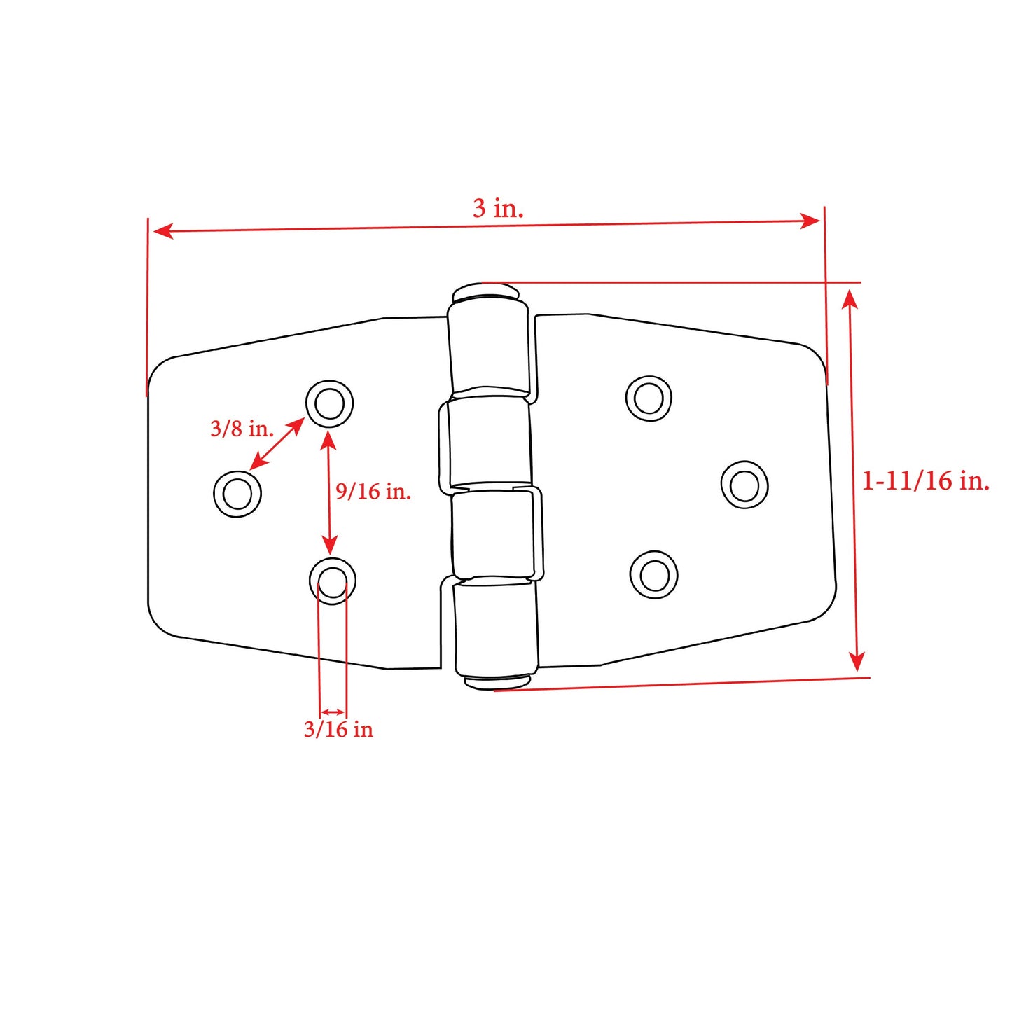 Door Hinge (1-1/2" x 3") - Black Nylon - S-3030
